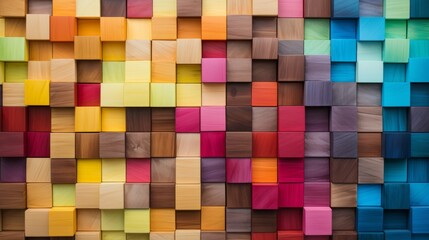 Creative Wall Design Featuring An Array Of Colorful Wooden Cubes. Generative AI