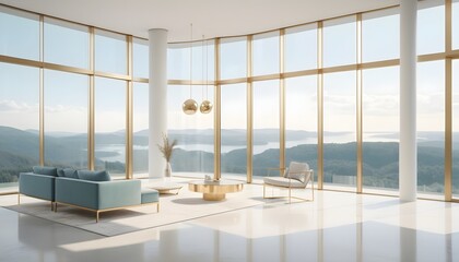 white and gold theme interior modern minimalism photo realism