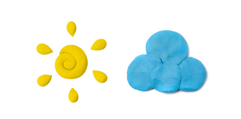 Plasticine sun, modeling clay sunshine, clay dough sunrise, solar 3d symbol, sunlight sign, yellow...