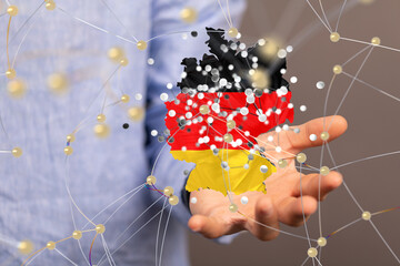 germany map  -  Global network. Blockchain. 3D illustration. Neural networks and artificial...