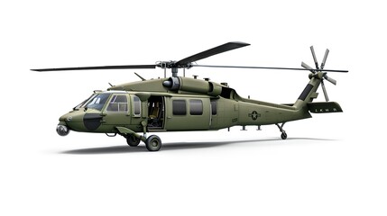 Fototapeta premium Military helicopter model on a white background. Perfect for concept art and design. Great for military simulation. AI