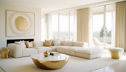 Fototapeta premium white and gold theme interior modern minimalism photo realism