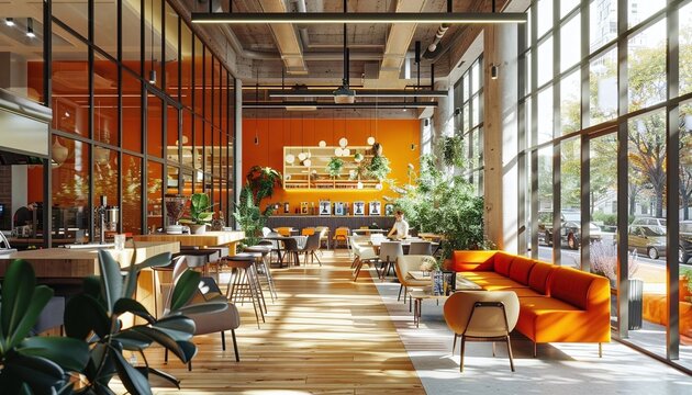 virtual coworking cafe where remote workers gather in a digital environment to socialize and work