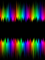 Rainbow stripes gradient with squares mosaic pattern, black background, vector graphic wallpaper or leaflet