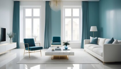 Fototapeta premium white and gold theme interior modern minimalism photo realism