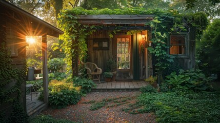 Fototapeta premium A small house with a porch and a garden
