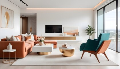 Fototapeta premium white and gold theme interior modern minimalism photo realism