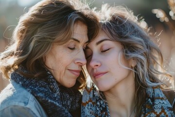 Heartfelt closeup of a mother and daughter sharing a serene and loving embrace