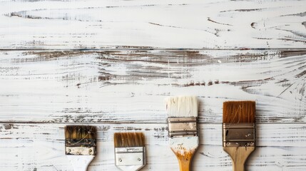 Tools for painting on a backdrop of white wood - Powered by Adobe