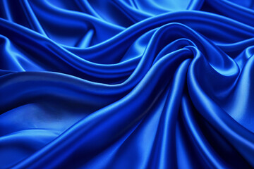 Fototapeta premium A close-up view of blue satin fabric, with its smooth texture and shiny surface reflecting light.
