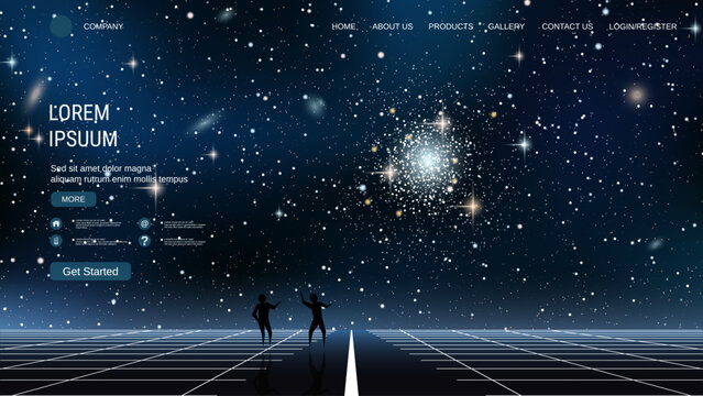 Modern trendy landing page vector design template. Deep space background