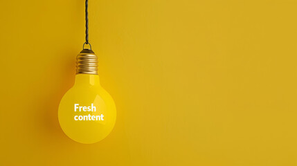 Bright yellow wall with an illuminated lightbulb and fresh content text