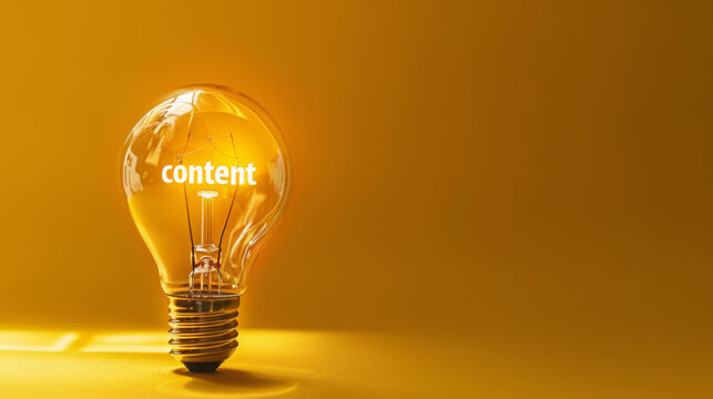 Illuminated light bulb with the word 'content' glowing, symbolizing creative ideas and content creation