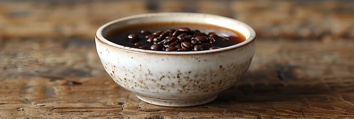 cup of coffee on wooden table,
Black Coffee in White Bowl 
