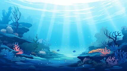 ocean waves over marine coral reefs, capturing vibrant underwater life and blue hues