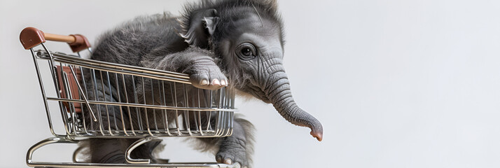 Cute Baby Asian Elephant in Shopping Cart,
House in a bubble fly in the air 3d rendering
