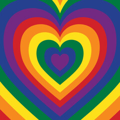 Rainbow lgbt heart tunnel. Colorful backdrop for lgbt concept, Pride Month. Heart Tunnel background. Rainbow colored wallpaper, love theme, romantic print, lgbtqia. Valentines Day colorful background.