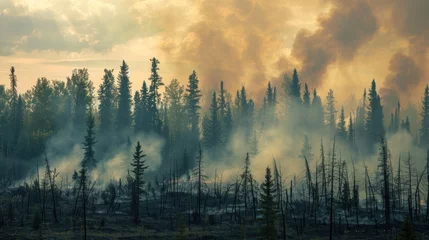 Tableau sur plexiglas Forêt brumeuse Forest Fire Smoke near Edson AB  © TheWaterMeloonProjec