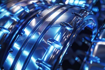 Fototapeta premium Cuttingedge tire manufacturing scene with holographic overlays and highresolution metallic finishes close up, industrial precision, ethereal, Fusion, machinery backdrop