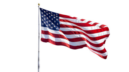 Fototapeta premium American flag waving in the wind isolated on transparent background.