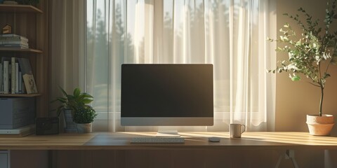 Fototapeta premium Cozy Home Office with Computer and Natural Light