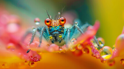 Fototapeta premium Extreme closeup of a colorful cute insect on a flower
