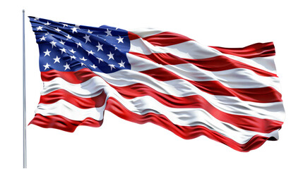 American flag waving in the wind isolated on transparent background.