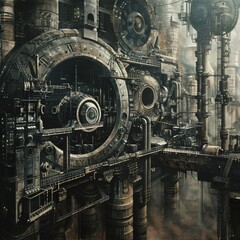 surreal fantasy techno landscape, crazy steampunk industry background