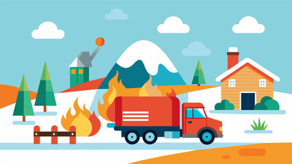 Naklejka premium As temperatures dropped the trusty home heating oil truck visited farms and ranches in rural areas ensuring animals and families alike stayed warm.. Vector illustration