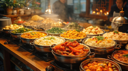 Traditional Thai food on dark background. Oriental food concept