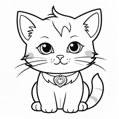 Obraz premium Cute cat coloring page|coloring book page|line art for kids and adults