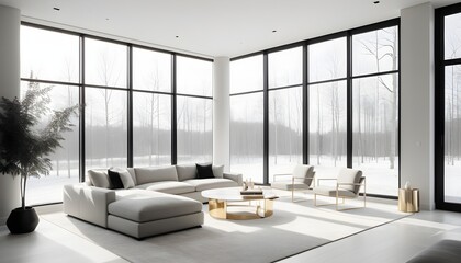 white and gold theme interior modern minimalism photo realism