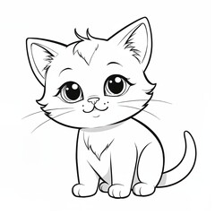 Obraz premium Cute cat coloring page|coloring book page|line art for kids and adults