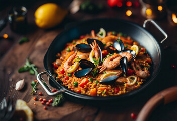 delicious Paella, copy space for text
