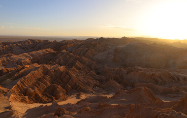 Panoramic picture taken at sunset in the Valle de la Luna, close to San Pedro de Atacama, Chile
