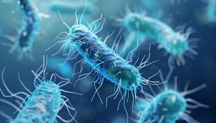 Salmonella Bacteria  plain blue color scientific background style