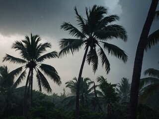 Tropical Tempest, Palm Trees Swirling in Hurricane Winds