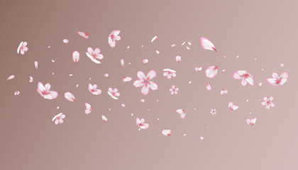 Beautiful Sakura Blossom Isolated Vector. Feminine Showering 3d Petals Wedding Border. Japanese Blooming Flowers Wallpaper. Valentine, Mother's Day Tender Sakura Blossom 