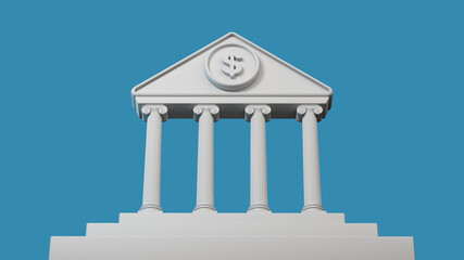 Bank building concept 3d illustration symbol with dollar sign graphic on blue background