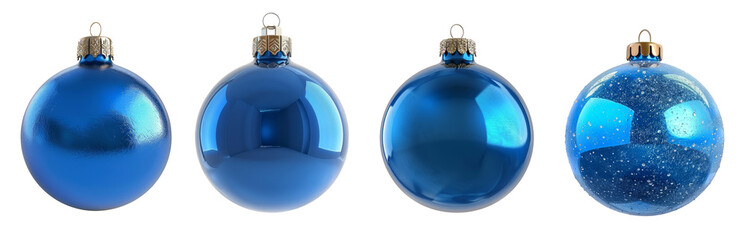 Blue ball Christmas tree ornament isolated on transparent background.