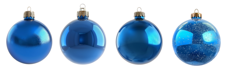 Blue ball Christmas tree ornament isolated on transparent background.