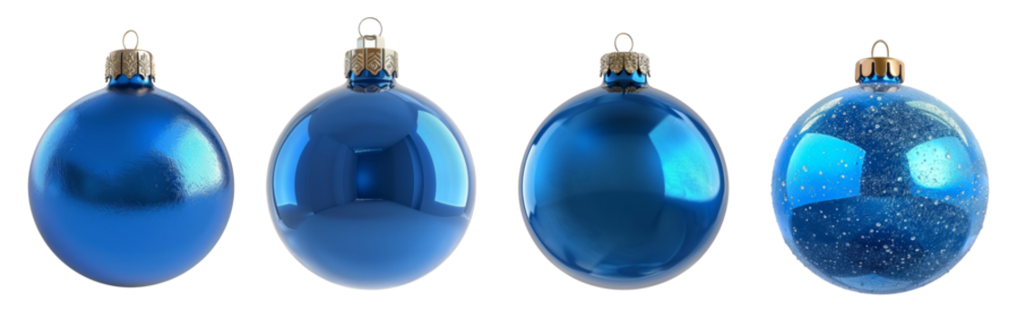 Blue ball Christmas tree ornament isolated on transparent background.