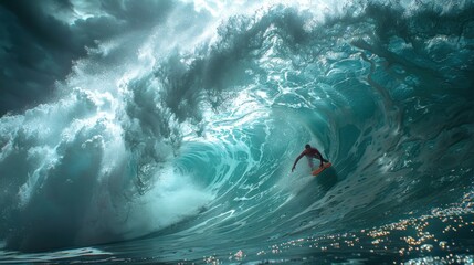 Obraz premium A surfboard cutting through a wave with lightning effects in motion