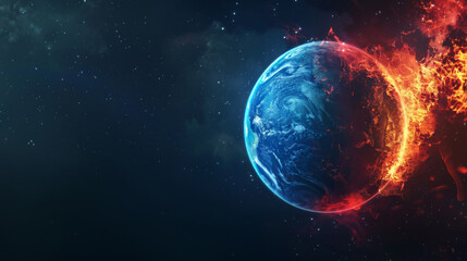 Obraz premium Breathtaking portrayal of earth capturing the harmony between fire and ice amidst a celestial scene
