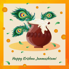 Vector Krishna Janmashtami Greeting Card Design. Traditional indian festival. Cultural festival of Krishna.