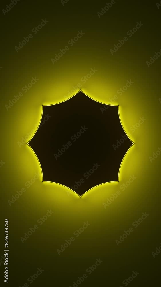 Poster circle with inner yellow light split to parts and transfrom to outer glow. abstract seamless loop an