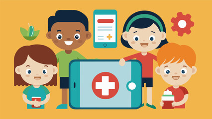 An educational app created by a group of kids to teach basic first aid and emergency response skills to their peers.. Vector illustration