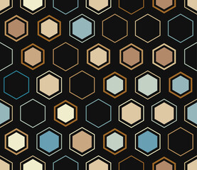 Geometric pattern. Geometric shapes of varied style and color. Large honeycomb cells. Tileable pattern. Seamless background. Charming vector illustration.