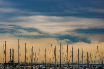 Yacht port against the sunset sky