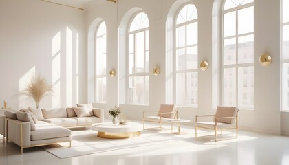 white and gold theme interior modern minimalism photo realism